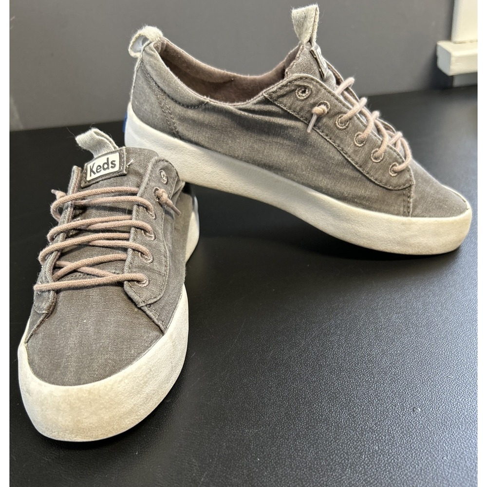 Keds Women's 5.5 Kickback Organic Cotton Sneaker Gray Rubber Sole Preppy Casual